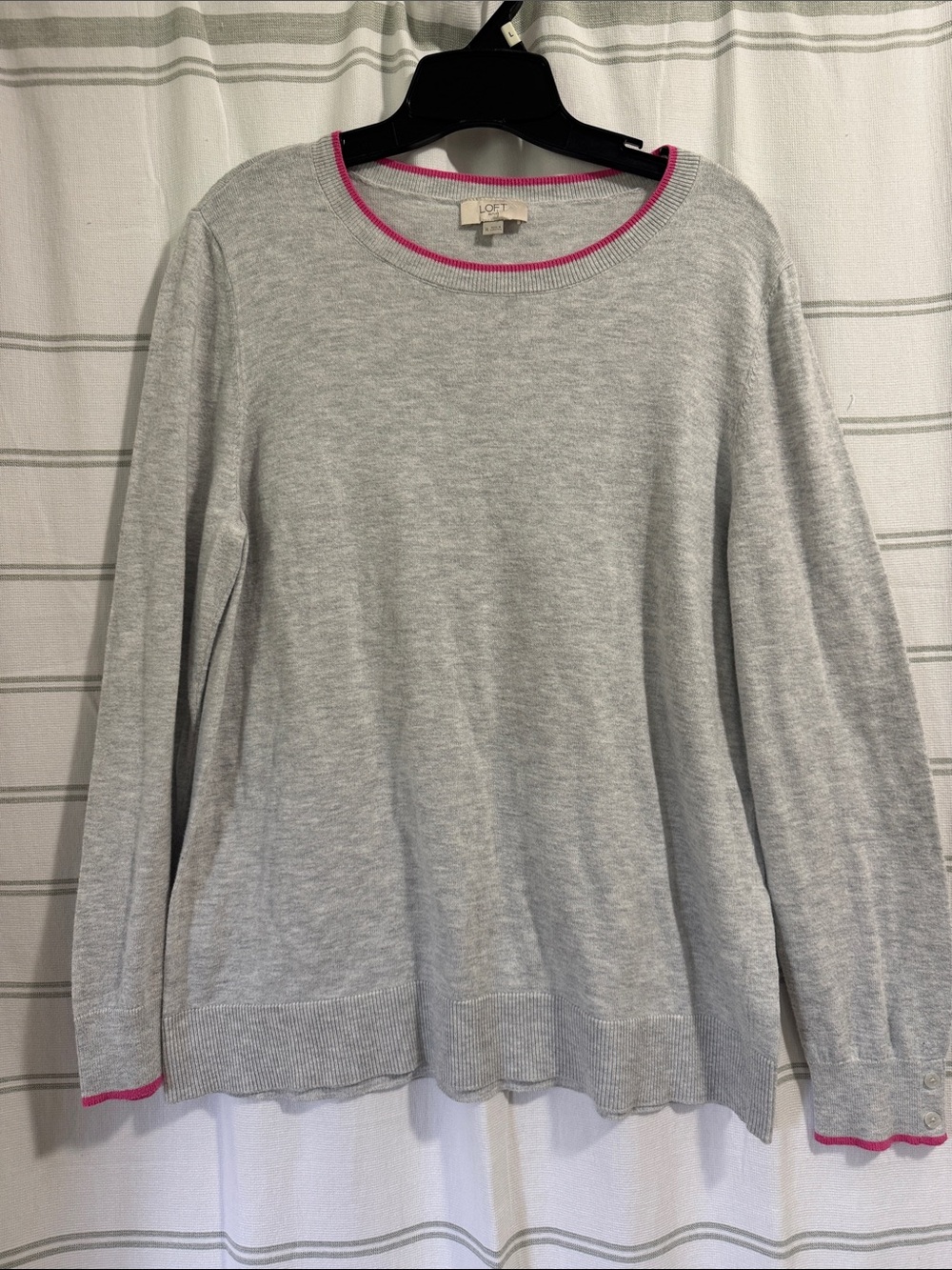 LOFT Light Gray Sweater with Pink Trim